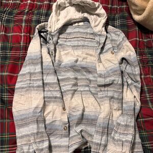 Striped Hooded Button-Up Shirt